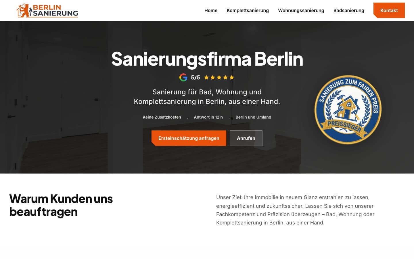 Website von Sanierungsfirma Berlin
